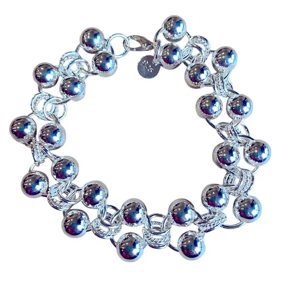 925 STERLING Stamped 8 mm Silver Round Beads Dainty Links Bracelet - Picture 9 of 9